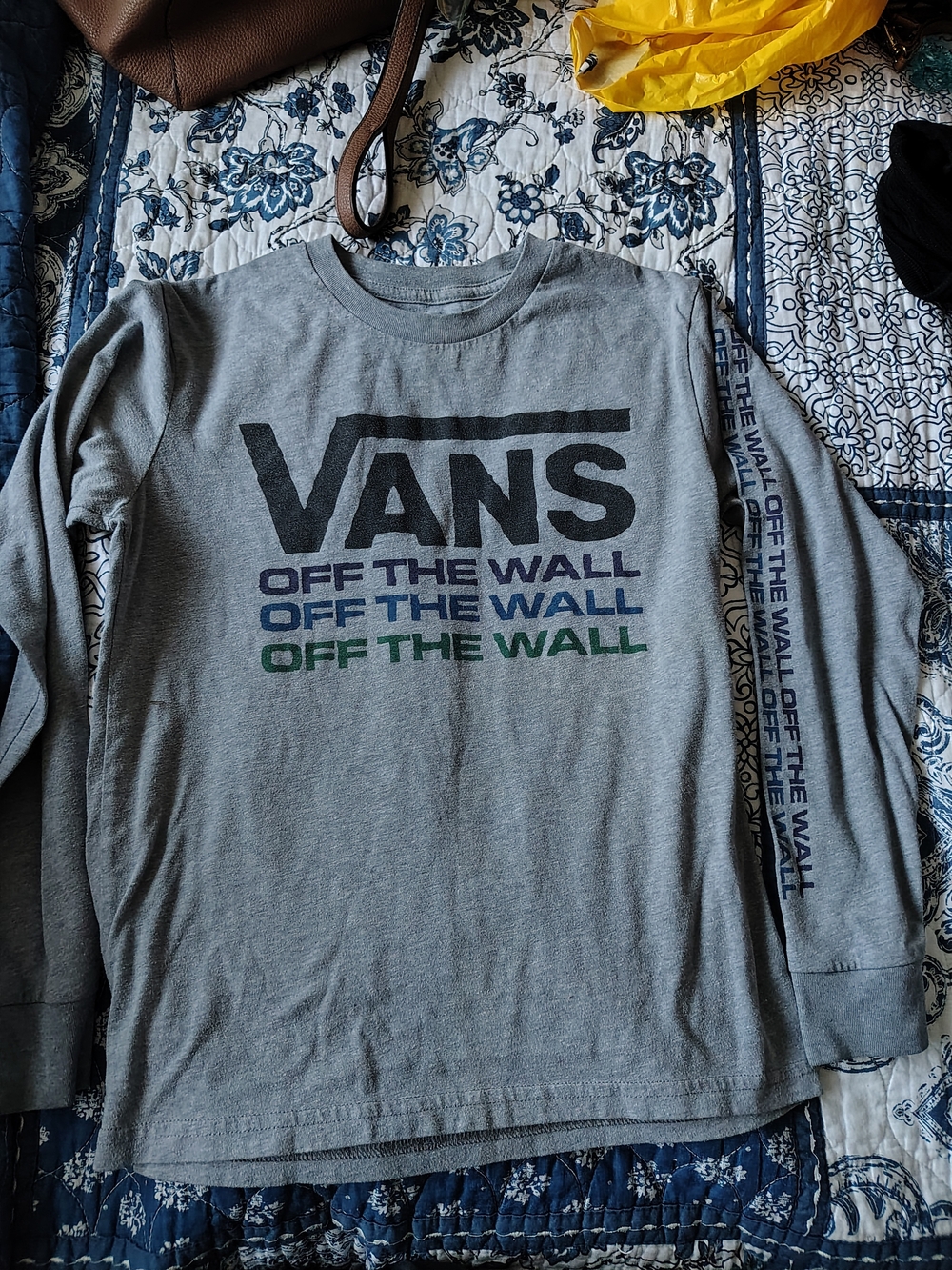 Vans Gray Long Sleeve Tee with Multi 'Off The Wall' Logo Size S